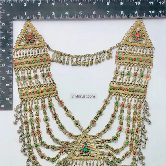 Multilayers Bib Necklace, Tribal Afghan Ethnic Handmade Kuchi Bib Necklace - Picture 6 of 8